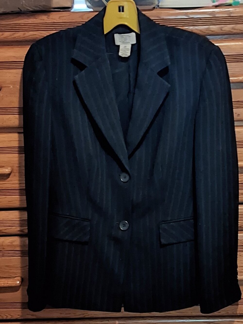 Ann Taylor Loft Blazer Jacket Size 4 Petite Black Pinstripe 2-Button Career